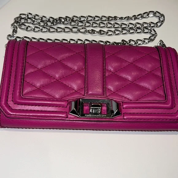 Rebecca Minkoff fuchsia pink leather clutch shoulder bag removable chain straps - Picture 2 of 7